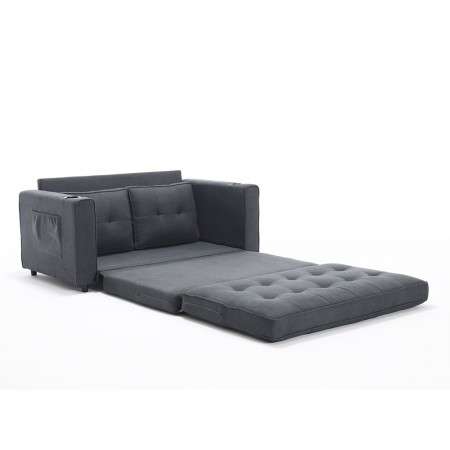 3-in-1 Upholstered Futon Sofa Bed W/Side Pockets and Cup Holder Dark Gray