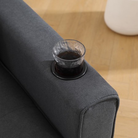 3-in-1 Upholstered Futon Sofa Bed W/Side Pockets and Cup Holder Dark Gray