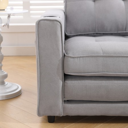 3-in-1 Upholstered Futon Sofa Convertible Sofa bed W/Side Pockets and Cup Holder, Light Gray
