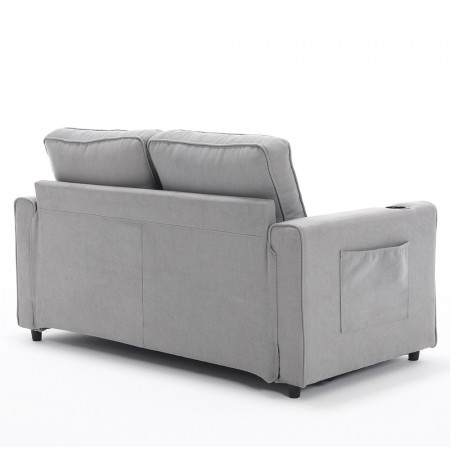 3-in-1 Upholstered Futon Sofa Convertible Sofa bed W/Side Pockets and Cup Holder, Light Gray