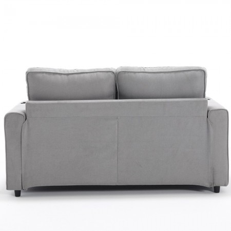 3-in-1 Upholstered Futon Sofa Convertible Sofa bed W/Side Pockets and Cup Holder, Light Gray