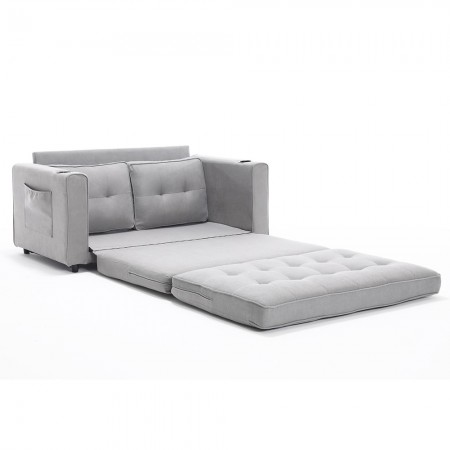 3-in-1 Upholstered Futon Sofa Convertible Sofa bed W/Side Pockets and Cup Holder, Light Gray