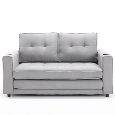 3-in-1 Upholstered Futon Sofa Convertible Sofa bed W/Side Pockets and Cup Holder, Light Gray