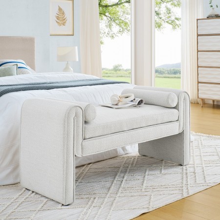Bedroom storage stool, linen fabric storage stool, large storage space, 50.39 inches, can be used for bed end,White