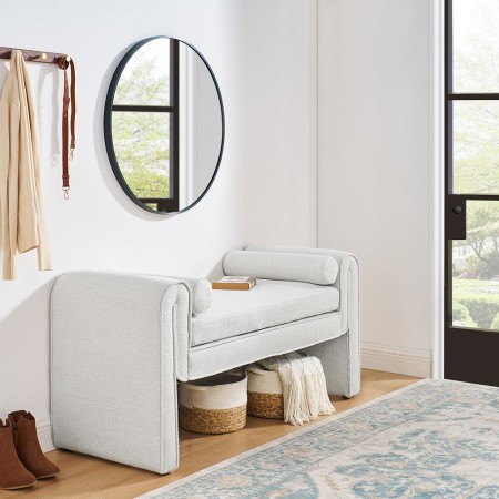 Bedroom storage stool, linen fabric storage stool, large storage space, 50.39 inches, can be used for bed end,White