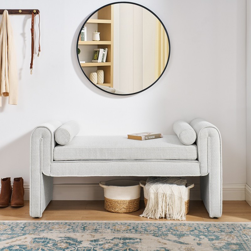 Bedroom storage stool, linen fabric storage stool, large storage space, 50.39 inches, can be used for bed end,White