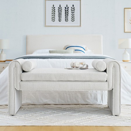 Bedroom storage stool, linen fabric storage stool, large storage space, 50.39 inches, can be used for bed end,White