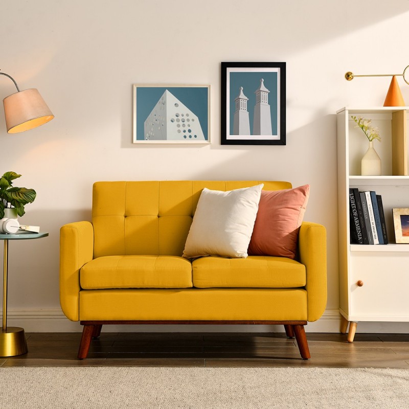 Loveseat Sofa, Mid Century Modern Decor Love Seat Couches for Living Room, Button Tufted