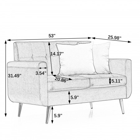 Loveseat Sofa, Mid Century Modern Decor Love Seat Couches for Living Room, Button Tufted