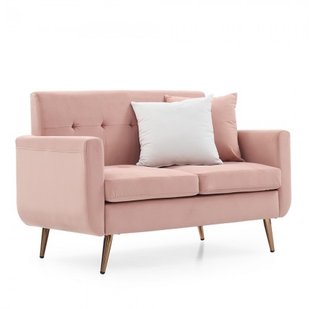 Mid Century Modern Decor Love Seat Couches for Living Room, Button Tufted Upholstered Small Couch for Bedroom Pink