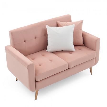 Mid Century Modern Decor Love Seat Couches for Living Room, Button Tufted Upholstered Small Couch for Bedroom Pink