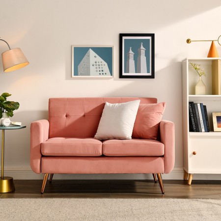 Mid Century Modern Decor Love Seat Couches for Living Room, Button Tufted Upholstered Small Couch for Bedroom Pink