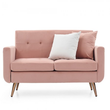 Mid Century Modern Decor Love Seat Couches for Living Room, Button Tufted Upholstered Small Couch for Bedroom Pink
