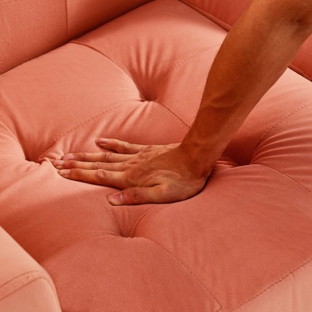 Mid Century Modern Decor Love Seat Couches for Living Room, Button Tufted Upholstered Small Couch for Bedroom Pink