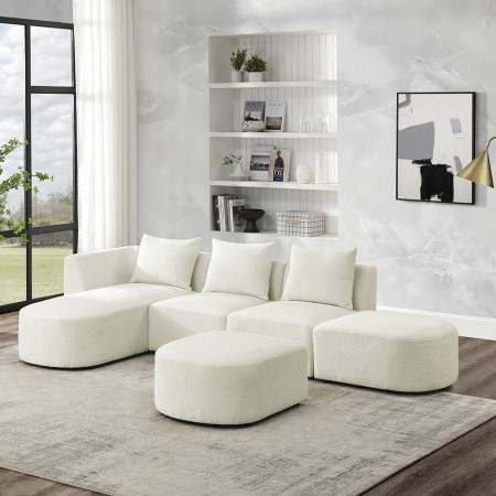 113" Modular Sectional Sofa, Modern Minimalist Sherpa L Shaped Couch Set with Left Chaise and Ottoman Beige