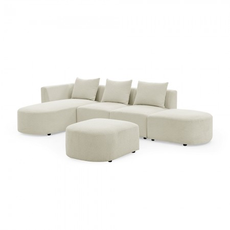 113" Modular Sectional Sofa, Modern Minimalist Sherpa L Shaped Couch Set with Left Chaise and Ottoman Beige