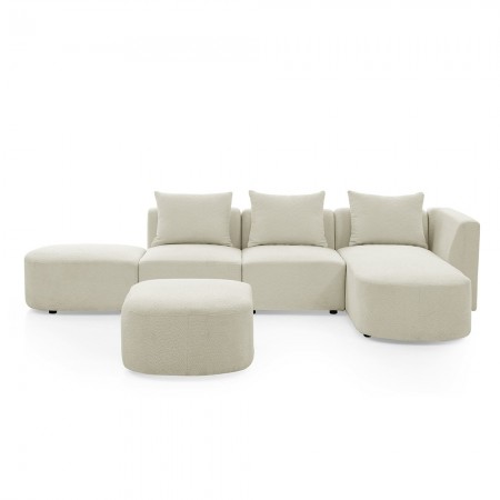 113" Modular Sectional Sofa, Modern Minimalist Sherpa L Shaped Couch Set with Right Chaise and Ottoman Beige