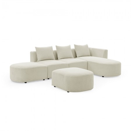 113" Modular Sectional Sofa, Modern Minimalist Sherpa L Shaped Couch Set with Right Chaise and Ottoman Beige