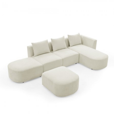 113" Modular Sectional Sofa, Modern Minimalist Sherpa L Shaped Couch Set with Right Chaise and Ottoman Beige