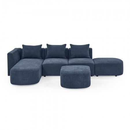 L Shape Sectional Sofa including Two Single Seats, Left Side Chaise and Two Ottomans, Modular Sofa Navy