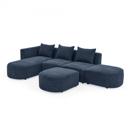 L Shape Sectional Sofa including Two Single Seats, Left Side Chaise and Two Ottomans, Modular Sofa Navy