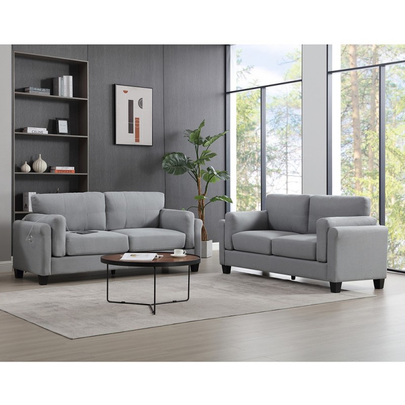 OVERSIZED Modern 2 pcs 5 seat Sofa Set Couch  Gray