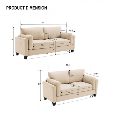 Modern Pieces Sofa Set Couch Loveseat & 3 Seater Couch