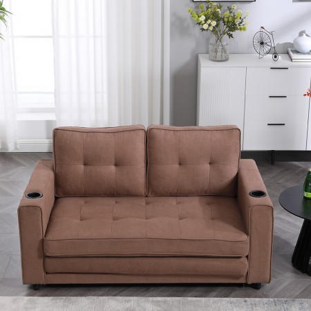 3-in-1 Upholstered Futon Sofa Convertible Floor Sofa bed,Folding Mattres Love Seat Daybed W/Side Pockets for Living Room, Brown