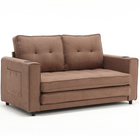 3-in-1 Upholstered Futon Sofa Convertible Floor Sofa bed,Folding Mattres Love Seat Daybed W/Side Pockets for Living Room, Brown