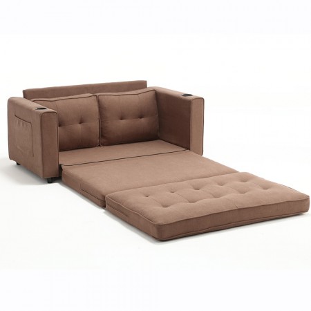 3-in-1 Upholstered Futon Sofa Convertible Floor Sofa bed,Folding Mattres Love Seat Daybed W/Side Pockets for Living Room, Brown
