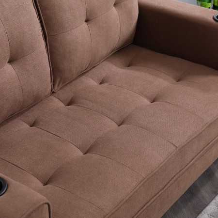 3-in-1 Upholstered Futon Sofa Convertible Floor Sofa bed,Folding Mattres Love Seat Daybed W/Side Pockets for Living Room, Brown