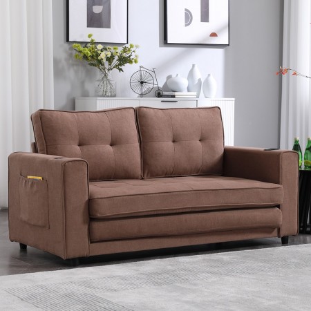 3-in-1 Upholstered Futon Sofa Convertible Floor Sofa bed,Folding Mattres Love Seat Daybed W/Side Pockets for Living Room, Brown