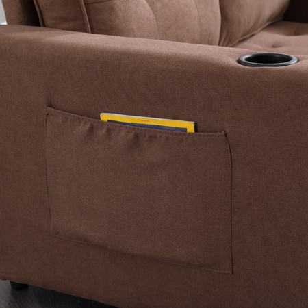 3-in-1 Upholstered Futon Sofa Convertible Floor Sofa bed,Folding Mattres Love Seat Daybed W/Side Pockets for Living Room, Brown