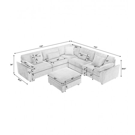 Corduroy, Beige Oversized Modular Sectional Sofa Couch