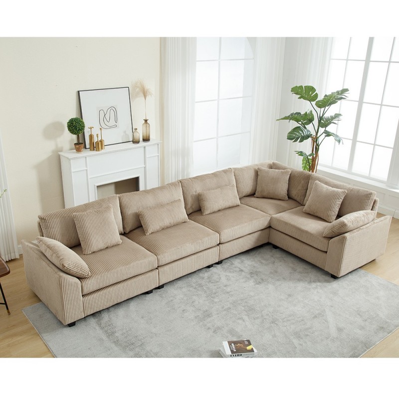 Corduroy Fabric Sectional Sofa, Multi-seat Thick Cushion Couch, Living Room Corner Sofa, Simple Home Sofa