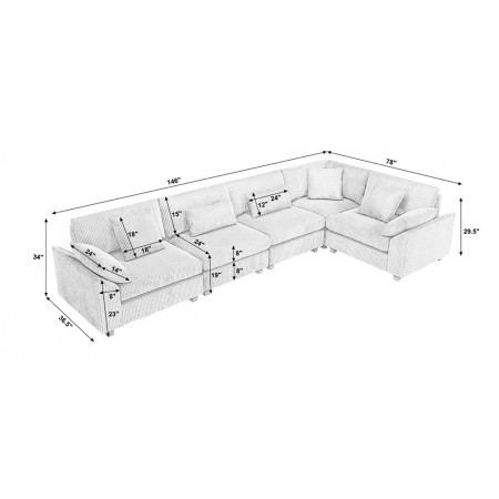 Corduroy Fabric Sectional Sofa, Multi-seat Thick Cushion Couch, Living Room Corner Sofa, Simple Home Sofa