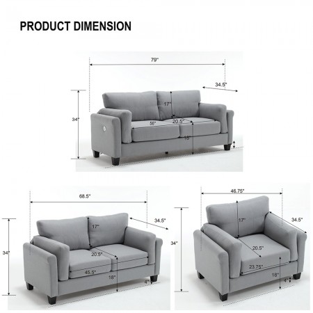 OVERSIZED Modern 3 Pieces Sofa Set for Living Room