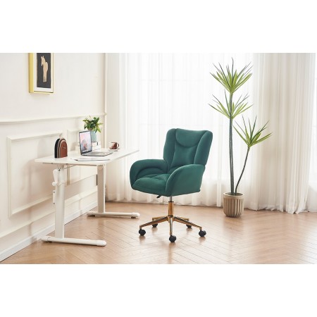 Velvet Fabric 360 Swivel Home Office Chair With Gold Metal Base And Universal Wheels,Green