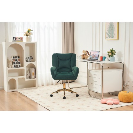 Velvet Fabric 360 Swivel Home Office Chair With Gold Metal Base And Universal Wheels,Green