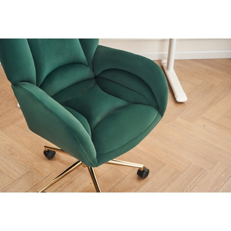 Velvet Fabric 360 Swivel Home Office Chair With Gold Metal Base And Universal Wheels,Green