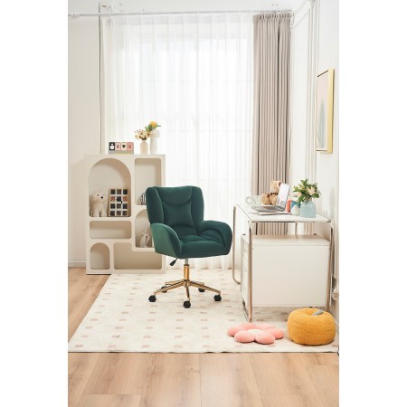 Velvet Fabric 360 Swivel Home Office Chair With Gold Metal Base And Universal Wheels,Green