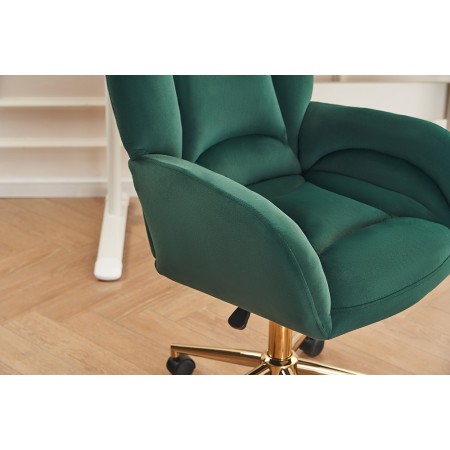 Velvet Fabric 360 Swivel Home Office Chair With Gold Metal Base And Universal Wheels,Green