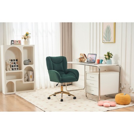 Velvet Fabric 360 Swivel Home Office Chair With Gold Metal Base And Universal Wheels,Green