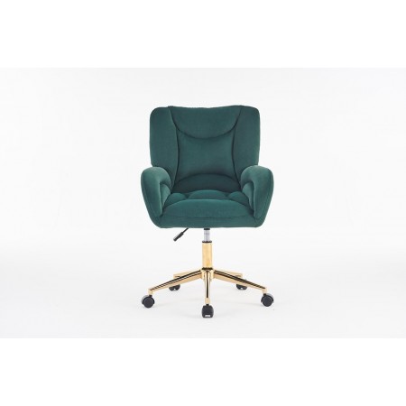 Velvet Fabric 360 Swivel Home Office Chair With Gold Metal Base And Universal Wheels,Green