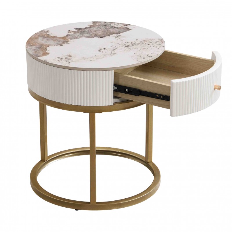 19.68 Inch Modern Nightstand with Drawer, Marble Round End Table with storage