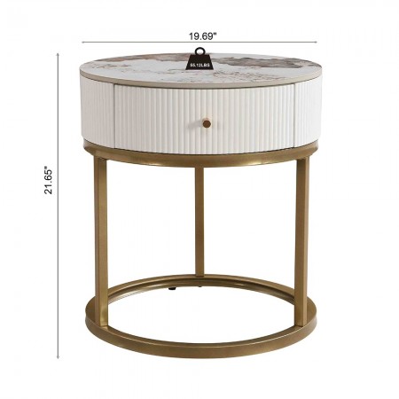 19.68 Inch Modern Nightstand with Drawer, Marble Round End Table with storage