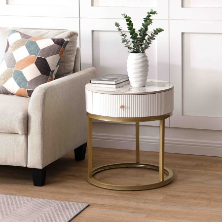 19.68 Inch Modern Nightstand with Drawer, Marble Round End Table with storage
