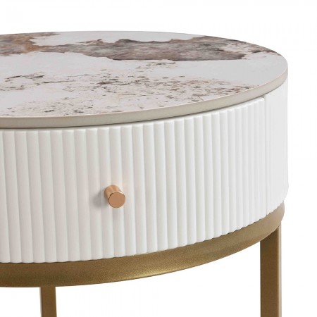 19.68 Inch Modern Nightstand with Drawer, Marble Round End Table with storage