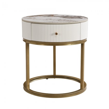19.68 Inch Modern Nightstand with Drawer, Marble Round End Table with storage
