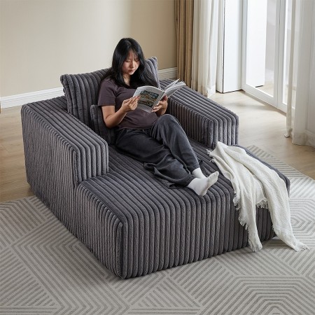 Corduroy lazy sofa With 3 back pillows,Comfy Sofa- Deep Seat Couch for Living Room,Club (Dark Gray)
